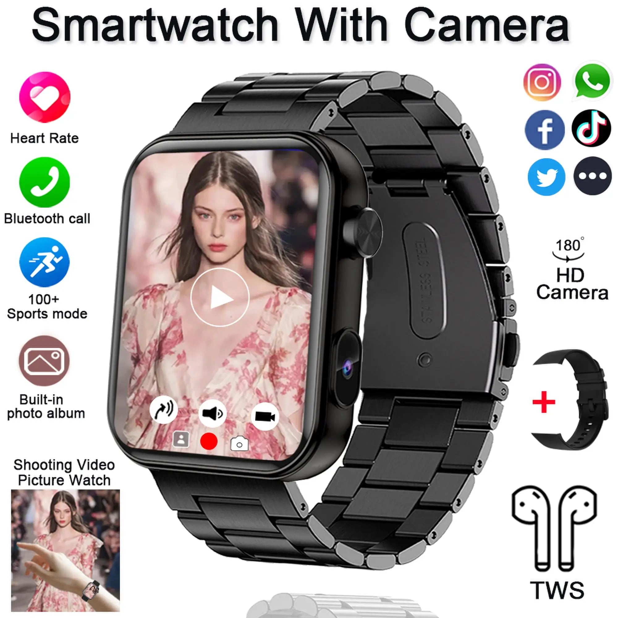 Smartwatch z Kamerą – Rozmowy Bluetooth, Monitor Zdrowia, 1.91” IPS