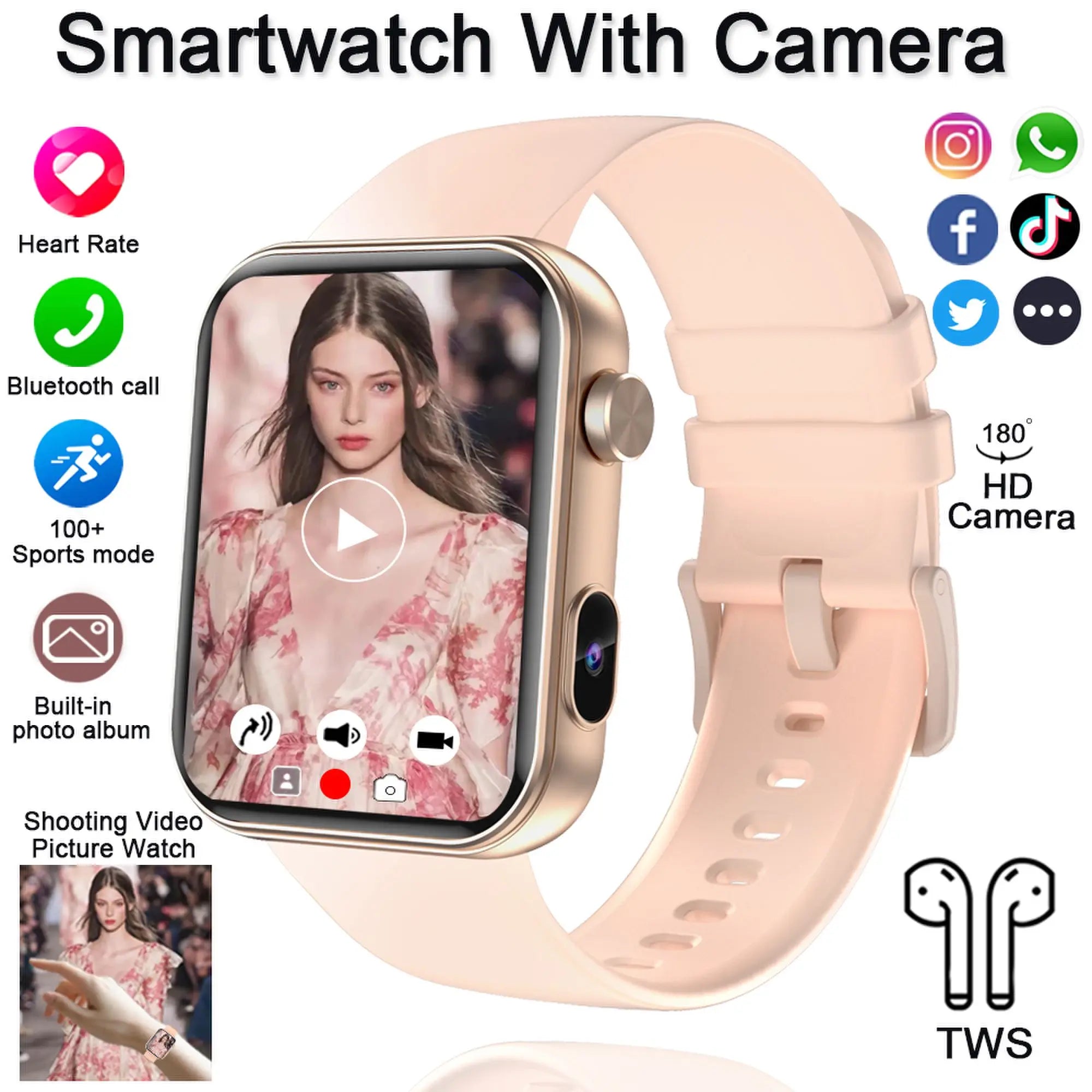Smartwatch z Kamerą – Rozmowy Bluetooth, Monitor Zdrowia, 1.91” IPS