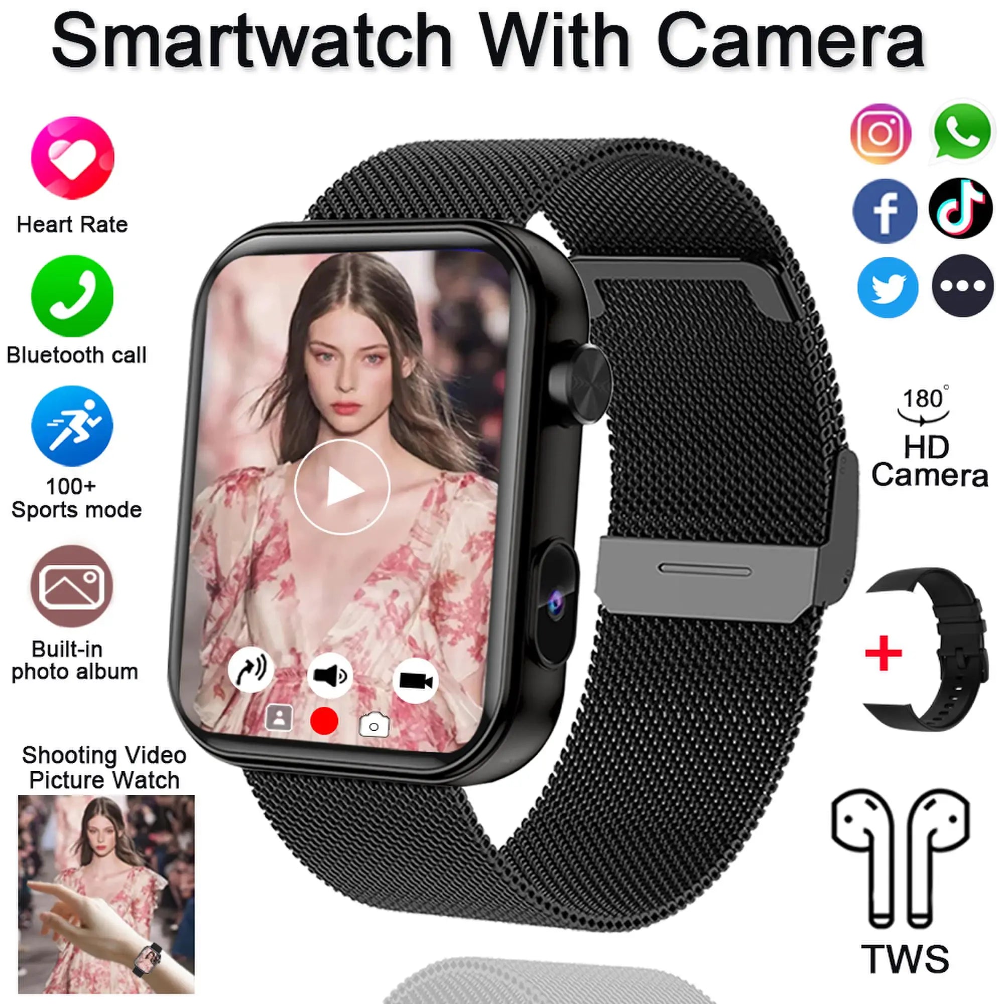 Smartwatch z Kamerą – Rozmowy Bluetooth, Monitor Zdrowia, 1.91” IPS